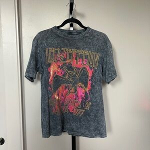 Led Zeppelin 1977 U.S. Tour Graphic Band Tee – Acid Wash Black – Size S/P – Good